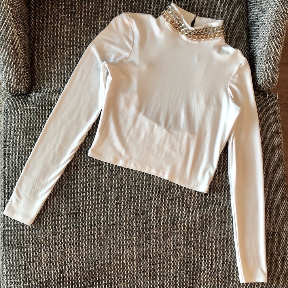 ASOS White Long Sleeve Turtleneck Crop Top